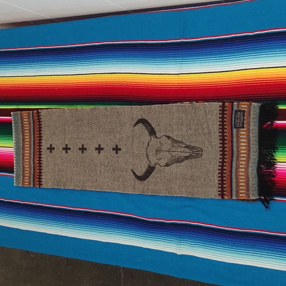 Pendleton Skull American West Jacquard Muffler Fringe Scarf Made In USA